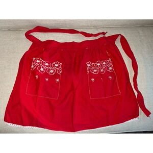 Vintage 1950s/60s Half Apron Holiday Apron Red White Hostess Apron Christmas